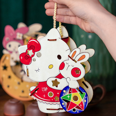 Lồng Đèn Gỗ Trung Thu Mẫu Mới 2024 Lalamoon - Bộ Kit DIY Tự Vẽ và Làm Đèn Trông Trăng - Lalala Baby