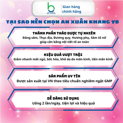 Viên Uống AN XUÂN KHANG YB Hỗ Trợ Giảm Mất Ngủ, Khô Da, Cân Bằng Nội Tiết Tố Nữ, Tiền Mãn Kinh