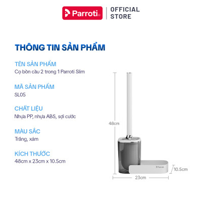 Cây Cọ Bồn Cầu Thông Minh 2 Trong 1, Dán Tường, Có Khay Đựng Nước Tẩy Rửa, Đầu Cọ Cước Mềm Parroti  Slim - SL05