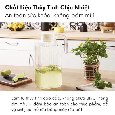 Bình đựng nước thủy tinh Luminarc Quadro G2668, dung tích 1.7L, dùng máy rửa bát | Hàng chính hãng