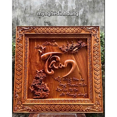 Tranh chữ tâm phong thủy bằng gỗ hương đá  kt 81x81x5cm 