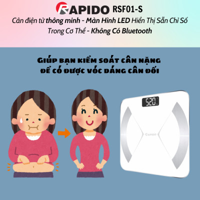 Cân sức khỏe và phân tích các chỉ số cơ thể Rapido RSF02-S (Trắng) Không bluetooth - Hàng chính hãng