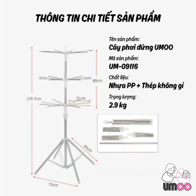 Giá phơi đồ Inox đứng 56 móc kẹp chính hãng Pier