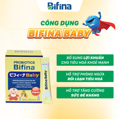 Men vi sinh Bifina Baby Nhật Bản – Hộp 30 gói – Hỗ trợ bổ sung lợi khuẩn cho  trẻ sinh non, sinh mổ, dùng sữa công thức