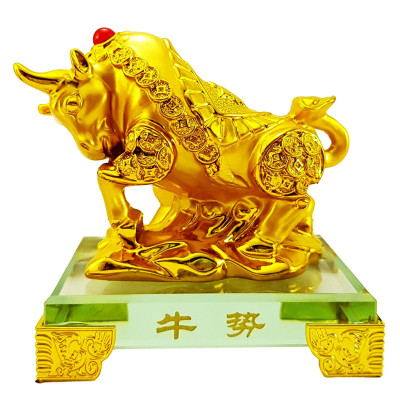 Tượng chú trâu vàng đế kính thủy tinh cao cấp - Trâu Vàng Kim Tiền - Hàng Nhập Khẩu