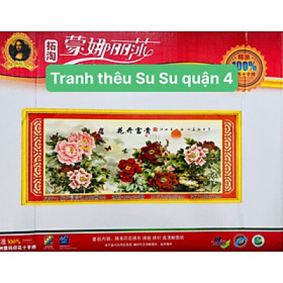 [Thêu kín] Tranh thêu chữ thập Hoa mẫu đơn phú quý FJ0774, kích thước 150 x 65 cm