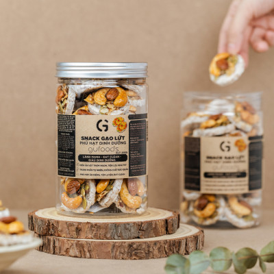 Snack gạo lứt phủ granola siêu hạt GUfoods - Bữa ăn nhẹ tiện lợi, Giàu dinh dưỡng, Ăn vặt healthy, Eat clean, Thuần chay