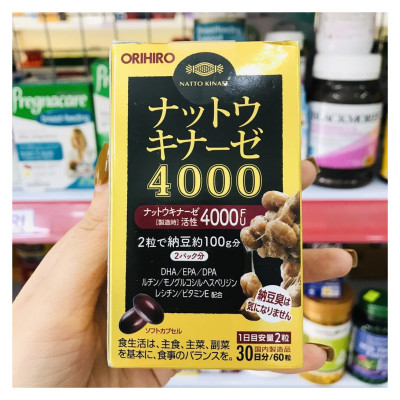Viên Uống Natto Kinase 4000FU Orihiro 60 Viên Nhật Bản Hỗ Trợ Phòng Chống Đột Quỵ Tai Biến