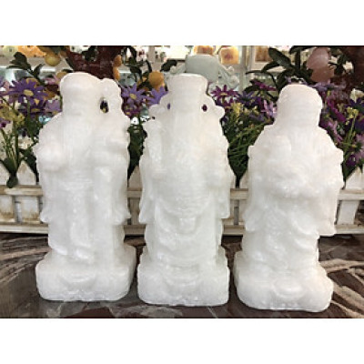Bộ tượng Tam Đa Phúc Lộc Thọ phong thủy đá cẩm thạch trắng - Cao 20 cm