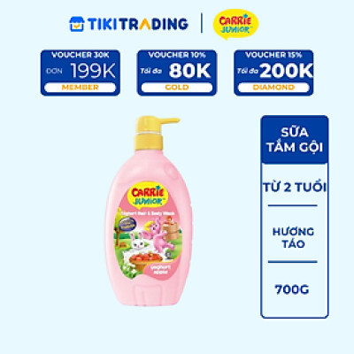 Chai Sữa Tắm Gội cho bé Carrie Junior Yoghurt hương trái cây thiên nhiên 700g