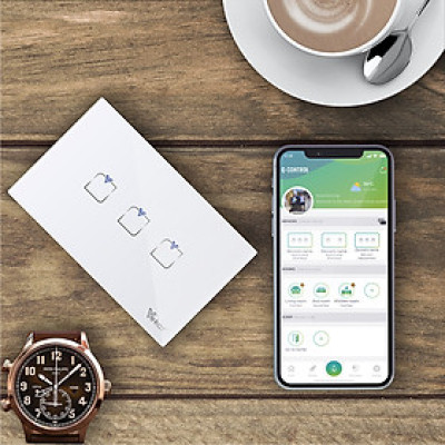 Công tắc cảm ứng thông minh 3 kênh (3 nút) Vekaz - Chính hãng - HCN kiểu ngang