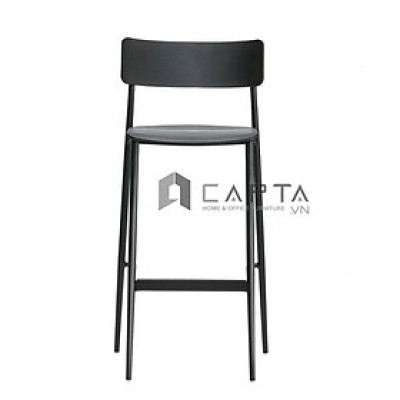 Ghế quầy bar kiểu cult chân cao màu đen CB CULT Ghế Cafe - Fastfood thân nhựa màu đen có lưng tựa chân thép sơn tĩnh điện màu đen 