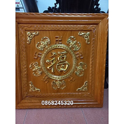 Tranh phong thủy ngũ phúc lâm môn bằng gỗ gõ đỏ kt mặt vuông 67×67×4cm 