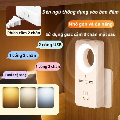 Ổ Cắm Chuyển Đổi USB Kèm Đèn Ngủ LED Dịu Nhẹ – Nhỏ Gọn, Tiện Lợi Ban Đêm