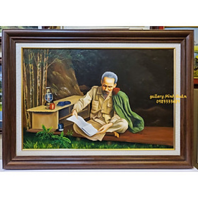 TRANH VẼ SƠN DẦU - BÁC HỒ TRONG RỪNG BẮC PÓ