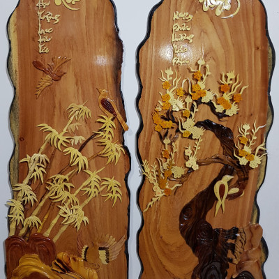 TRANH GỖ NGHỆ THUẬT THƯ PHÁP - TÙNG CÚC TRÚC MAI