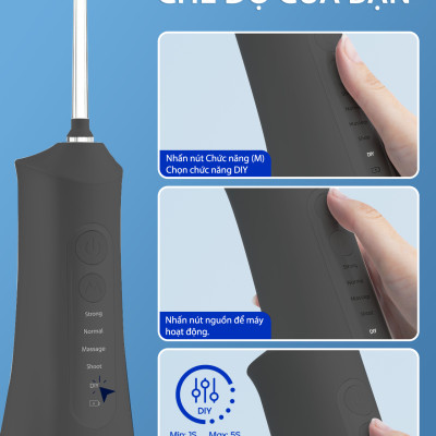 Máy Tăm Nước Cầm Tay Chính Hãng Lorca TA 9109WT Vệ Sinh Răng Miệng, Bộ 5 Đầu Tăm, 5 Chế Độ Sử Dụng