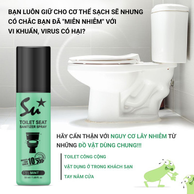 Xịt khử khuẩn bệ ngồi bồn cầu Su Star hương chanh và bạc hà, loại bỏ 99.999% (50ml)