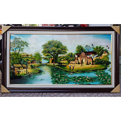 Tranh vẽ sơn mài -Phong Cảnh Cây Đa Cổng Làng