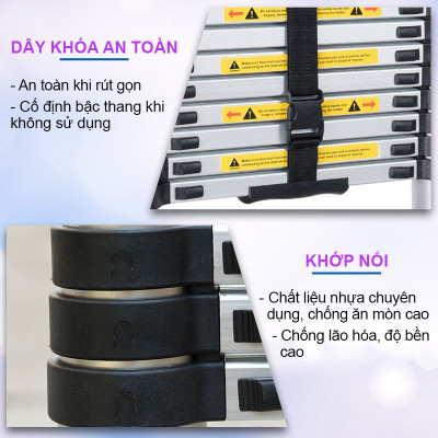 [HOT] Thang nhôm rút đôi có bánh xe di chuyển tiện lợi, thanh giằn gia cố, khóa thang 2 lớp - NIKITA