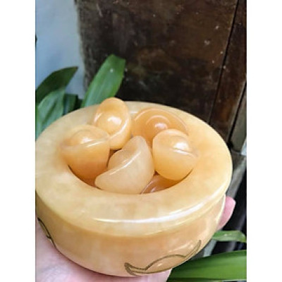 Bát Tụ Bảo Thố Tụ Tài Size Trung 13cm Cao 6,5cm Đá Ngọc Hoàng Long gồm 10 Thỏi Vàng Nặng 1,7kg Hợp Anh Chị mệnh Kim Thổ Thủy để bàn làm việc hay bàn thờ Thần Tài may mắn ạ