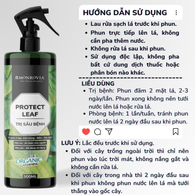 Phân bón TRỊ SÂU BỆNH MONROVIA hữu cơ giúp trị bọ trĩ, nhện, rệp cho cây cảnh, dung tích 500ml