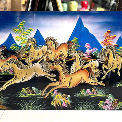 Tranh sơn mài - MÃ ĐÁO THÀNH CÔNG - Đắp nổi hàng xuất khẩu 60x120 cm