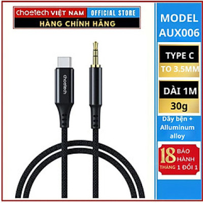 Cáp chuyển đổi Choetech AUX006 từ Type C sang Audio 3.5mm  (Hàng chính hãng)