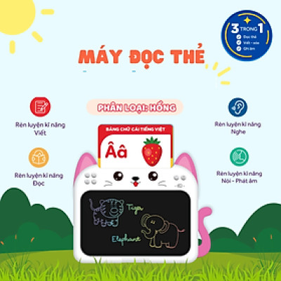 Máy Đọc Thẻ Flashcard 3in1 Song Ngữ Anh - Việt, Kết Hợp Bảng Vẽ Điện Tử LCD Tự Xóa Thông Minh