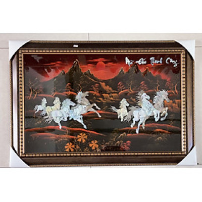 TRANG SƠN MÀI KHẢM XÀ CỪ MÃ ĐÁO THÀNH CÔNG kích thước 50x80 cm ( tặng kèm khung)