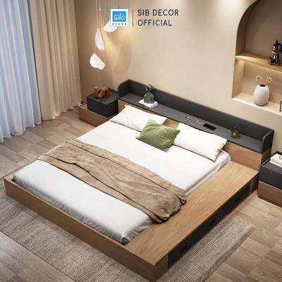 Giường Ngủ Tatami Kiểu Nhật Độc Đáo, Kèm 3 Ngăn Kéo Và Bệ Ngồi Rộng Rãi SIB Decor GN17