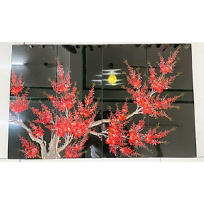 Bộ Tranh 4 tấm sơn mài HOA ĐÀO/ MAI cẩn trứng thích hợp trang trí nhà cửa, văn phòng, làm quà tặng,,....