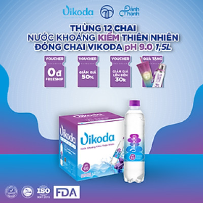 Thùng 12 chai Nước Khoáng Kiềm Thiên Nhiên Vikoda 1.5L