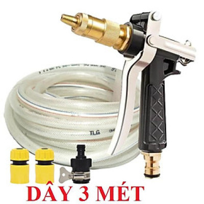 ️ Bộ dây vòi xịt nước rửa xe, tưới cây ,tăng áp 3 lần,loại 3m,5m 206236 đầu đồng,cút,nối nhựa đen+ đai