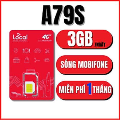 Local Mobifone A79S 90GB/ tháng,. Miễn phí tháng đầu sử dụng, RẺ 1 TT, Sim chưa kích hoạt. Hàng chính hãng