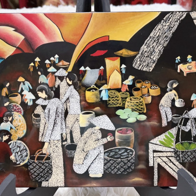 Tranh sơn mài - CÔ GÁI ÁO DÀI VIỆT NAM - Cẩn trứng chìm cao cấp