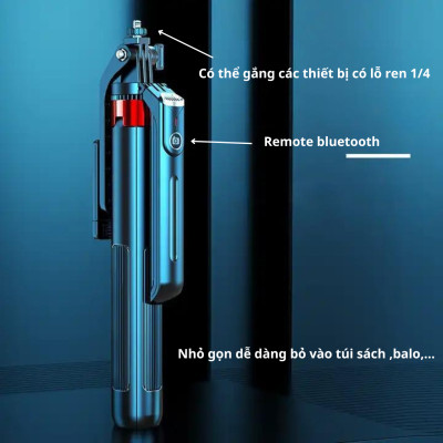 Gậy tự sướng kiêm chân máy cao 1m8 kèm remote bluetooth P185 - Hàng chính hãng