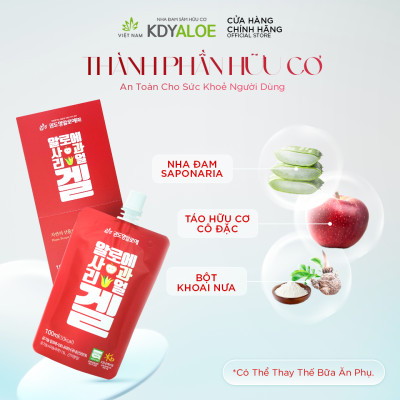 NƯỚC NHA ĐAM SÂM TÁO HỮU CƠ (hộp 5 gói) HỖ TRỢ TIÊU HÓA