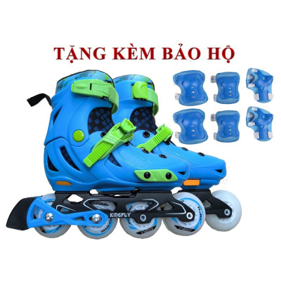 Giày trượt patin trẻ em cao cấp Kingfly W198 có đèn led tặng kèm bảo hộ