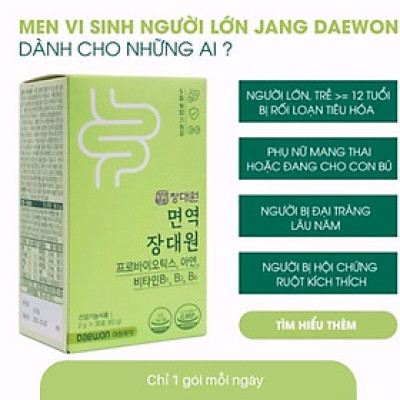 Men vi sinh Jang Daewon Hộp 30 gói - Dành cho người bị viêm đại tràng, ruột kích thích, rối loạn tiêu hóa, mẹ bầu táo bón, đầy hơi và người lớn