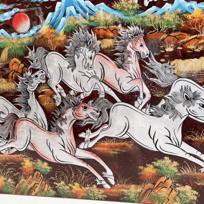 Tranh sơn mài - MÃ ĐÁO THÀNH CÔNG - Đắp nổi hàng xuất khẩu 50x100 cm