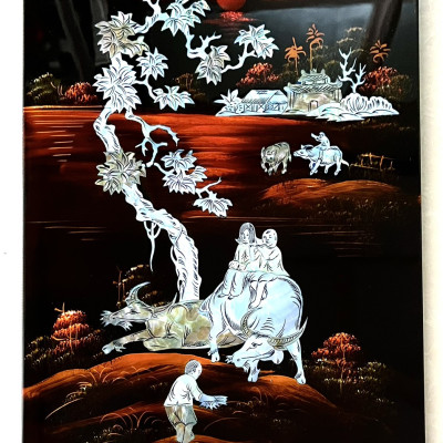 Tranh sơn mài cẩn ốc xà cừ cao cấp, ốc chìm, hàng xuất khẩu size 30x40 cm treo tường, trang trí nhà cửa,...