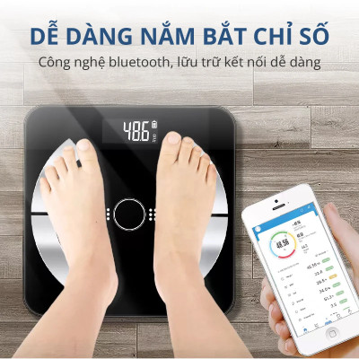 Cân điện tử bluetooth phân tích chỉ số cơ thể Kachi MK223 - Màu đen - Hàng chính hãng