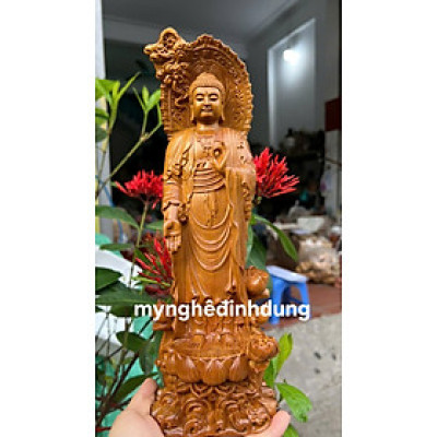 Tượng phật adiđa bằng gỗ bách xanh thơm nức cao 30x11x9cm