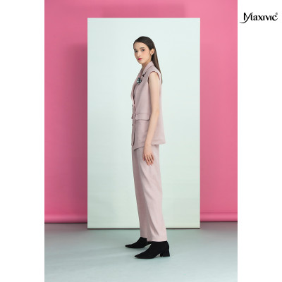 Áo vest hồng cotton bố, cổ đan tông Maxivic M032401A