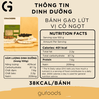 Bánh gạo lứt GUfoods (510g) - Không chiên dầu, Không đường, Từ gạo và ngũ cốc nguyên hạt, Lành mạnh, Phù hợp Eat clean, Ăn vặt healthy, Thực dưỡng, Tập gym, Thuần chay, Đa dạng hương vị