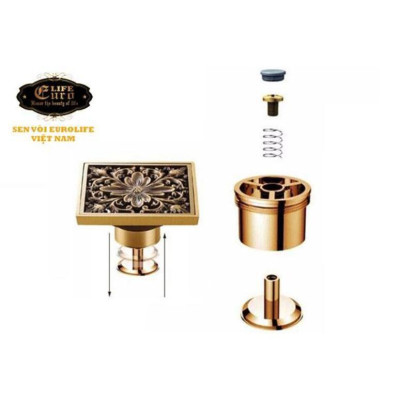 Hố ga thoát sàn Đồng hoa văn 10x10cm Eurolife EL-HG10 (Vàng Đồng)