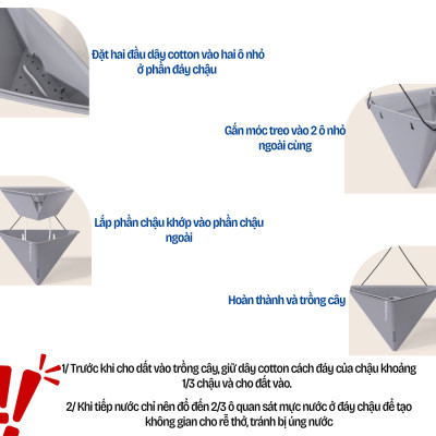 Chậu tự tưới treo tường tam giác MONROVIA K104, chất liệu PP, móc treo tiện lợi, trồng hoa, cây cảnh