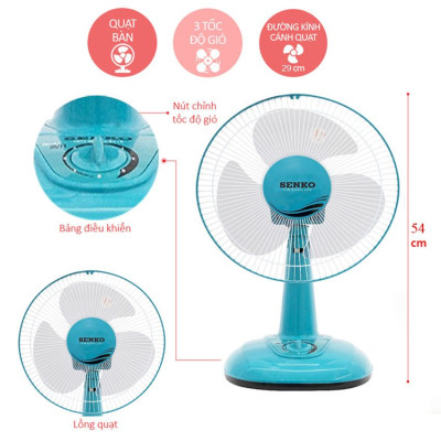 Quạt điện Senko để bàn tiện lợi cao cấp B1213 màu ngẫu nhiên - Hàng Chính Hãng