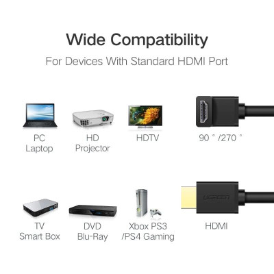 Ugreen UG10120HD103TK 1M màu Đen Cáp tín hiệu HDMI chuẩn 1.4 đầu bẻ góc 90 độ - HÀNG CHÍNH HÃNG
